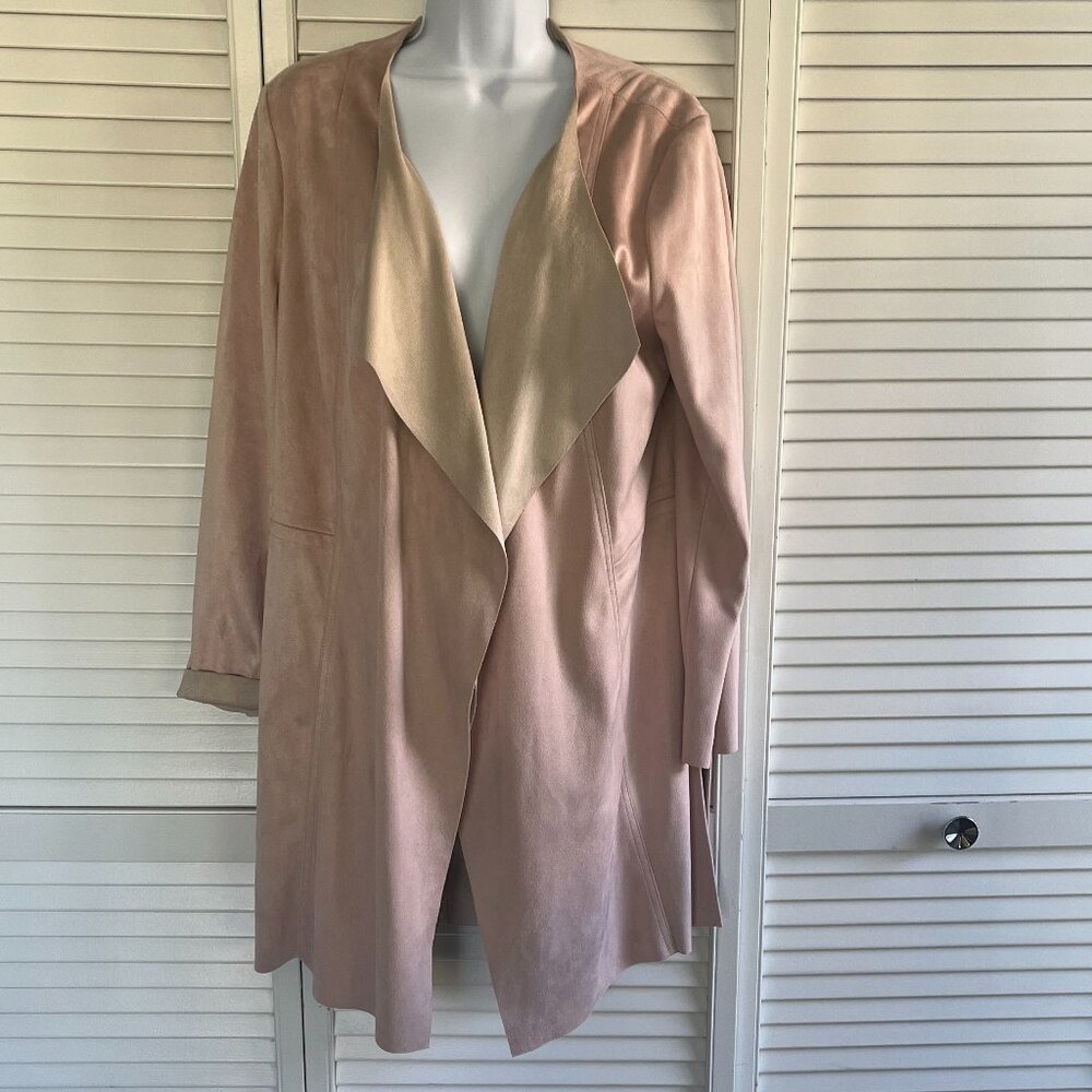Chicos Faux Suede Duster Coat Pink /Cream Size 1 NWOT.